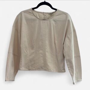 anana Republic Textured Cotton Structured Top – Cream-Khaki, Tailored Fit